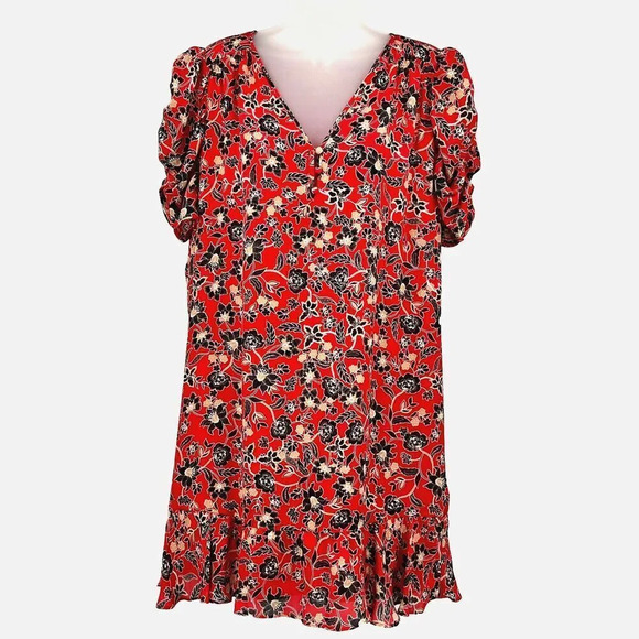 Parker Womens Dress M 100% Silk‎ Floral Ruched Short Sleeves Ruffle Hem Short - Picture 4 of 13